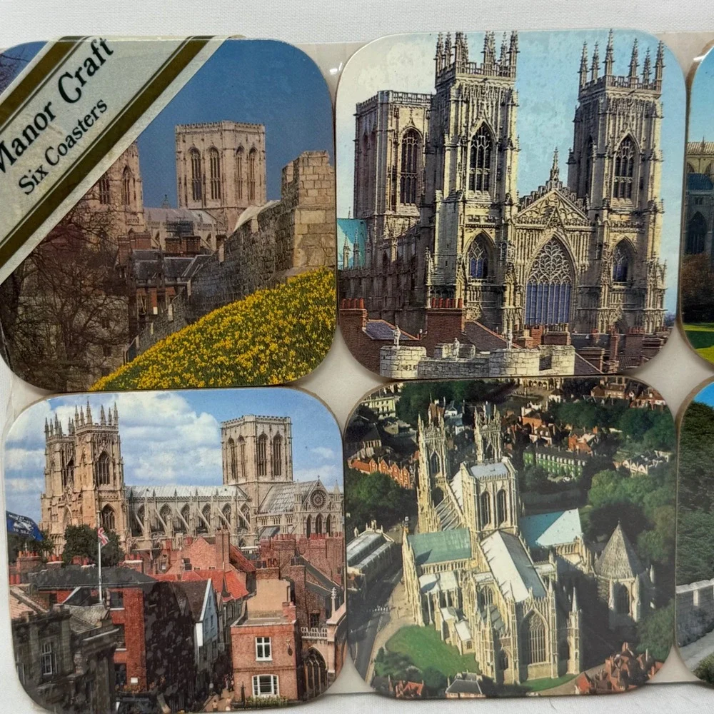 Manor Craft York Minster Cathedral England‎ Coasters Set 6 Vtg Souvenir NOS